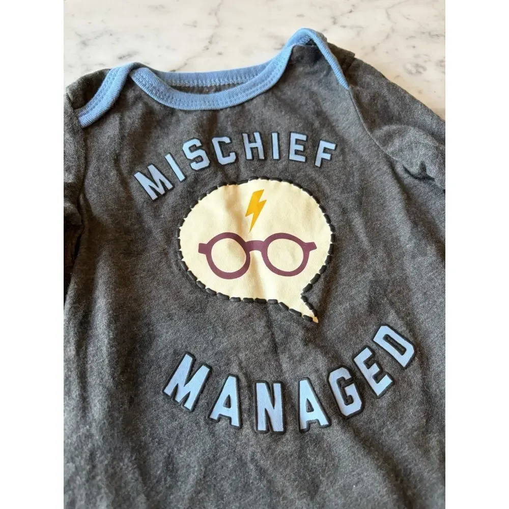 Harry Potter 2 Piece Long Sleeve Bodysuit Set 3-6 Months Snap 'Mischief Managed'